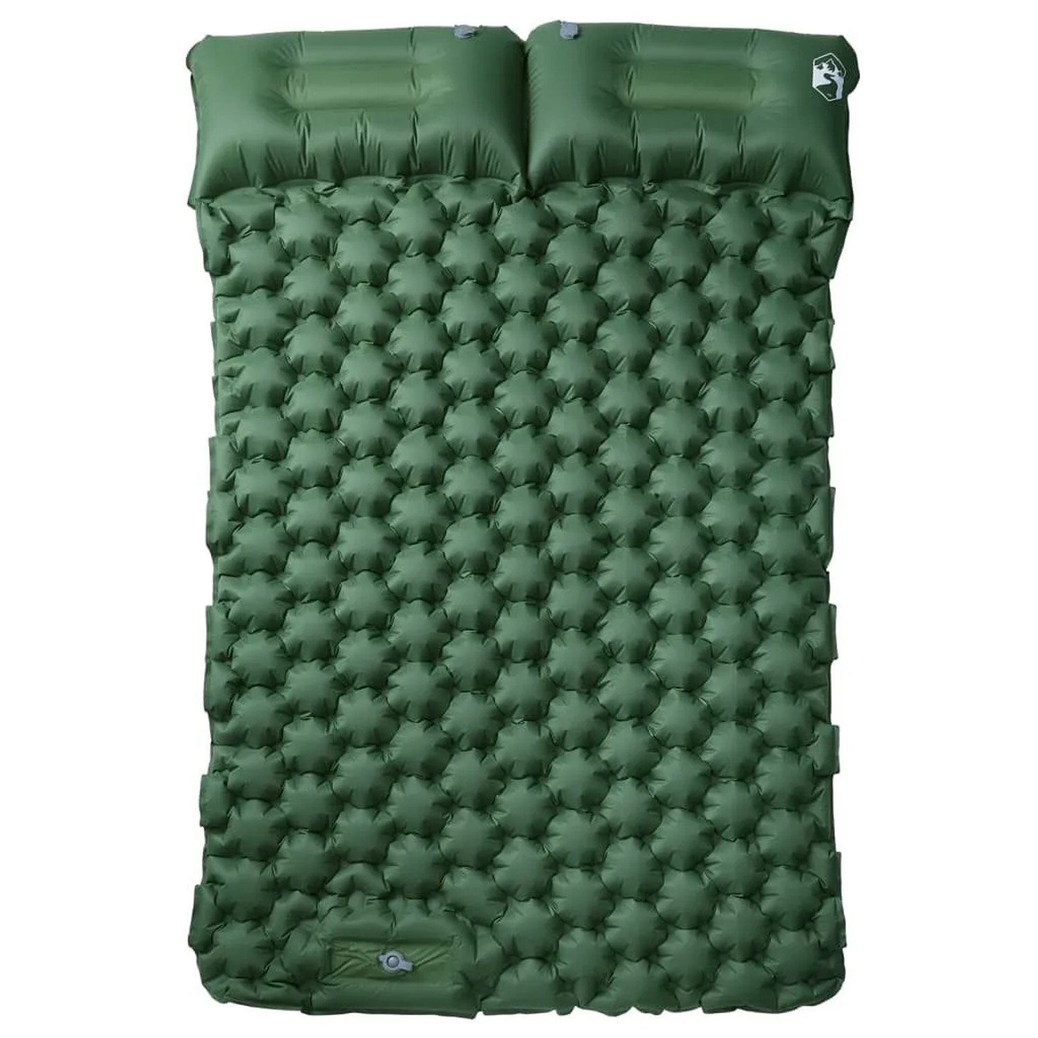 Grüne Doppel-Isomatte mit Kissen, selbstaufblasend für Camping & Outdoor.