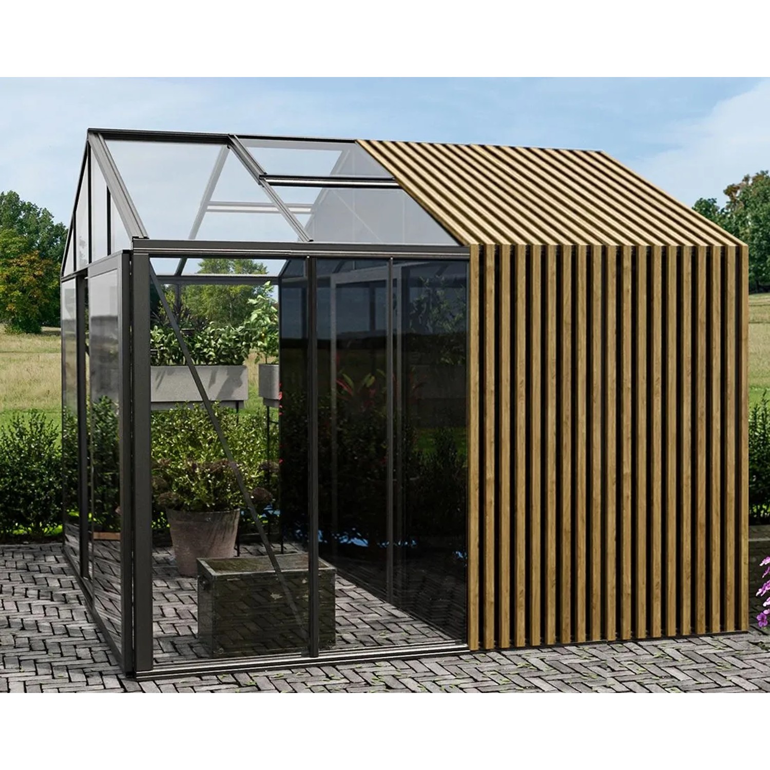 Bloomcabin Premium-Qualität Gewächshaus Klassik mit Mittlerem Integriertem Stauraum mit Accoya-Fusion GHCMSAF3
