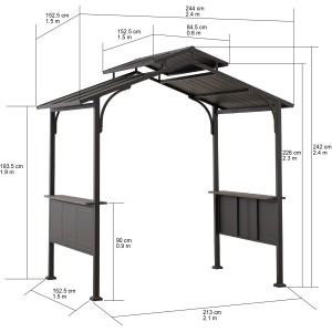 Abbildung des Sunjoy Grill-Pavillon Aspe aus Stahl, 244x152 cm, in Schwarz mit Maßangaben.