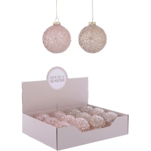 Rosa transparente Weihnachtskugeln, Ø 8cm, aus Glas, glitzernd. Dekoration für den Weihnachtsbaum.