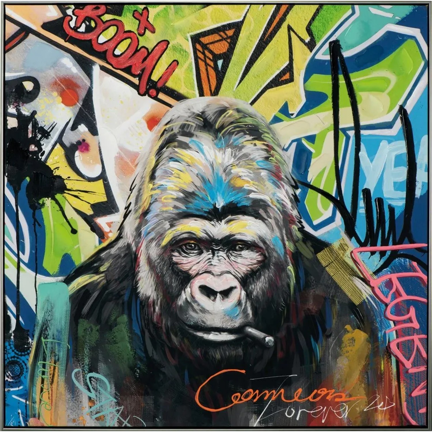 Art Universe Leinwandbild Gorilla mit Buntem Hintergrund 102 x 102 cm