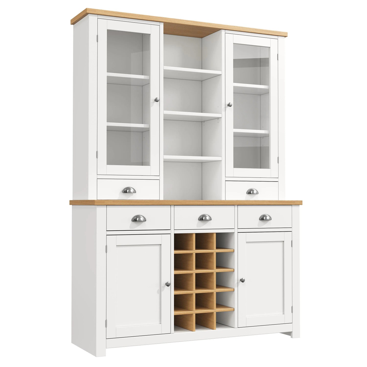 okwish Hochschrank mit Glastür Soft Close Weinregal Küche Wohnzimmer 120x40x185cm Weiß