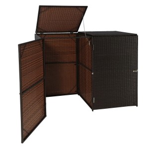 Proregal 2er-Mülltonnenverkleidung HxBxT 176x130x131 cm Poly-Rattan 2x120L Braun Mülltonnenbox Mülltonnenabdeckung