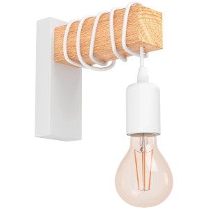 Moderne Eglo Wandleuchte Townshend mit Holz und weißem Metall, inklusive Leuchtmittel.