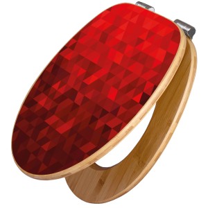 Banjado WC-Sitz aus Bambus mit rotem Dreiecks-Motiv und Absenkautomatik.