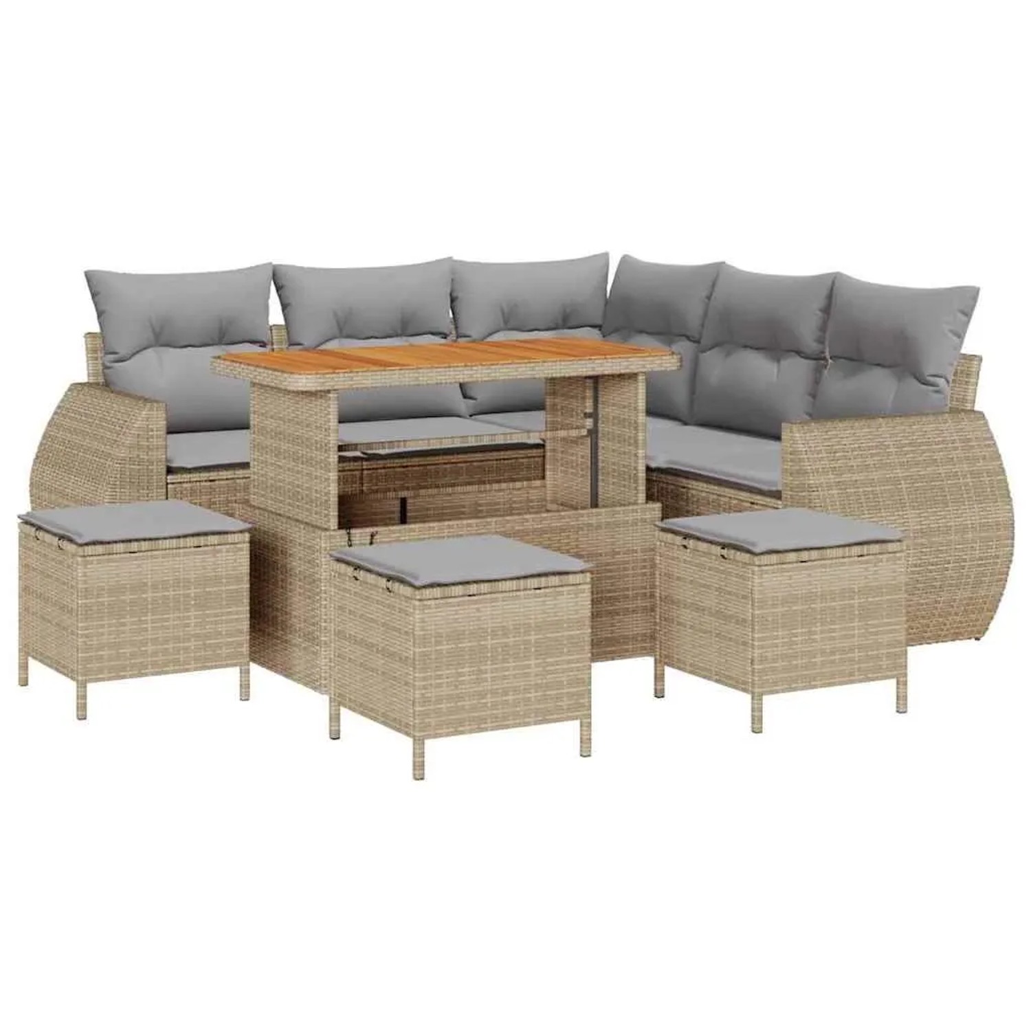 vidaXL Gartensofa-Set mit Kissen 9 Stk Beige und Hellgrau Poly-Rattan 33638 günstig online kaufen