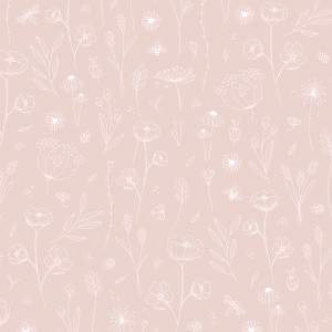 Little Dutch Vliestapete Wild Flowers Pink: Zartes Blumenmuster in Rosa und Weiß für Kinderzimmer.