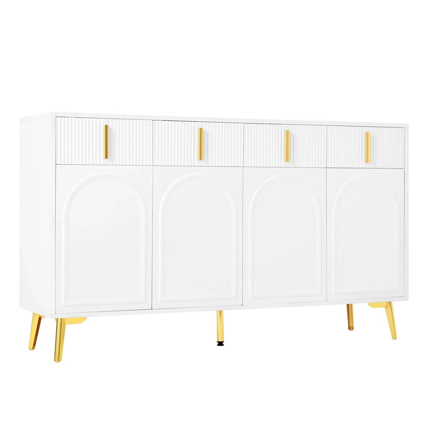 PXloue Wohnzimmerschrank Sideboard 140 cm Weiß mit 4 Schubladen und Verstellbaren Einlegeböden