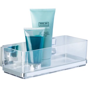 Wenko Vacuum-Loc® Wandablage Quadro aus Edelstahl mit Duschgel und Shampoo.
