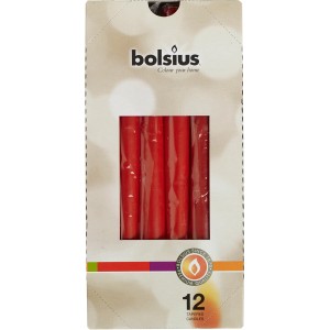 Bolsius Spitzkerzen, 12er Pack rote Stabkerzen, 245x24 mm, für festliche Tischdeko.