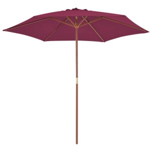 Bordeauxroter Sonnenschirm mit Holz-Mast, 270 cm Durchmesser, ideal für Garten und Terrasse.