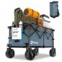 Sekey XXL Bollerwagen, faltbar, blau, mit Bremsen und breiten Rädern, beladen mit Campingausrüstung.