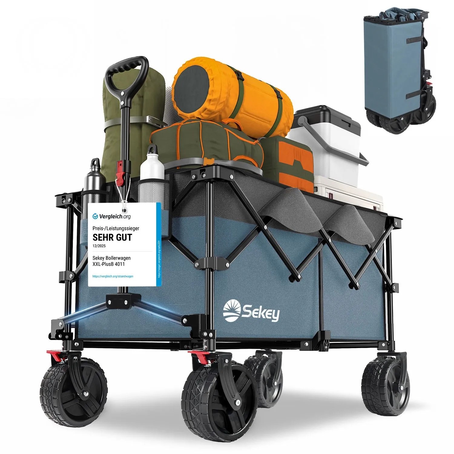 Sekey XXL Plus Bollerwagen Faltbar 200L 200KG mit Bremsen und Extra Breiten Rädern Blau