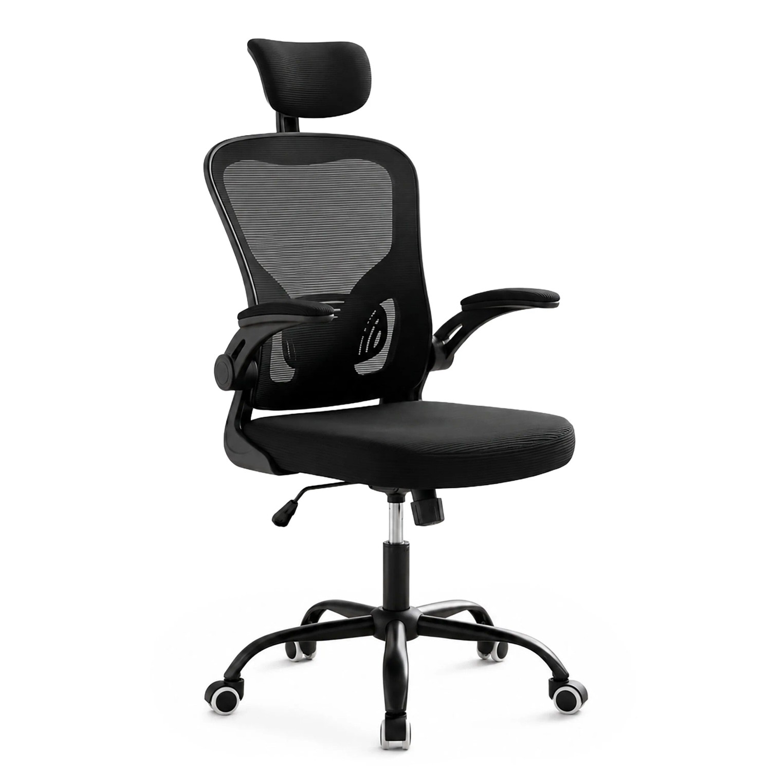 Relaxdays Bürostuhl Kunststoff Metall Schwarz Ergonomisch Höhenverstellbar Drehbar Wippfunktion Klappbar 117 cm x 64 cm x 73 cm