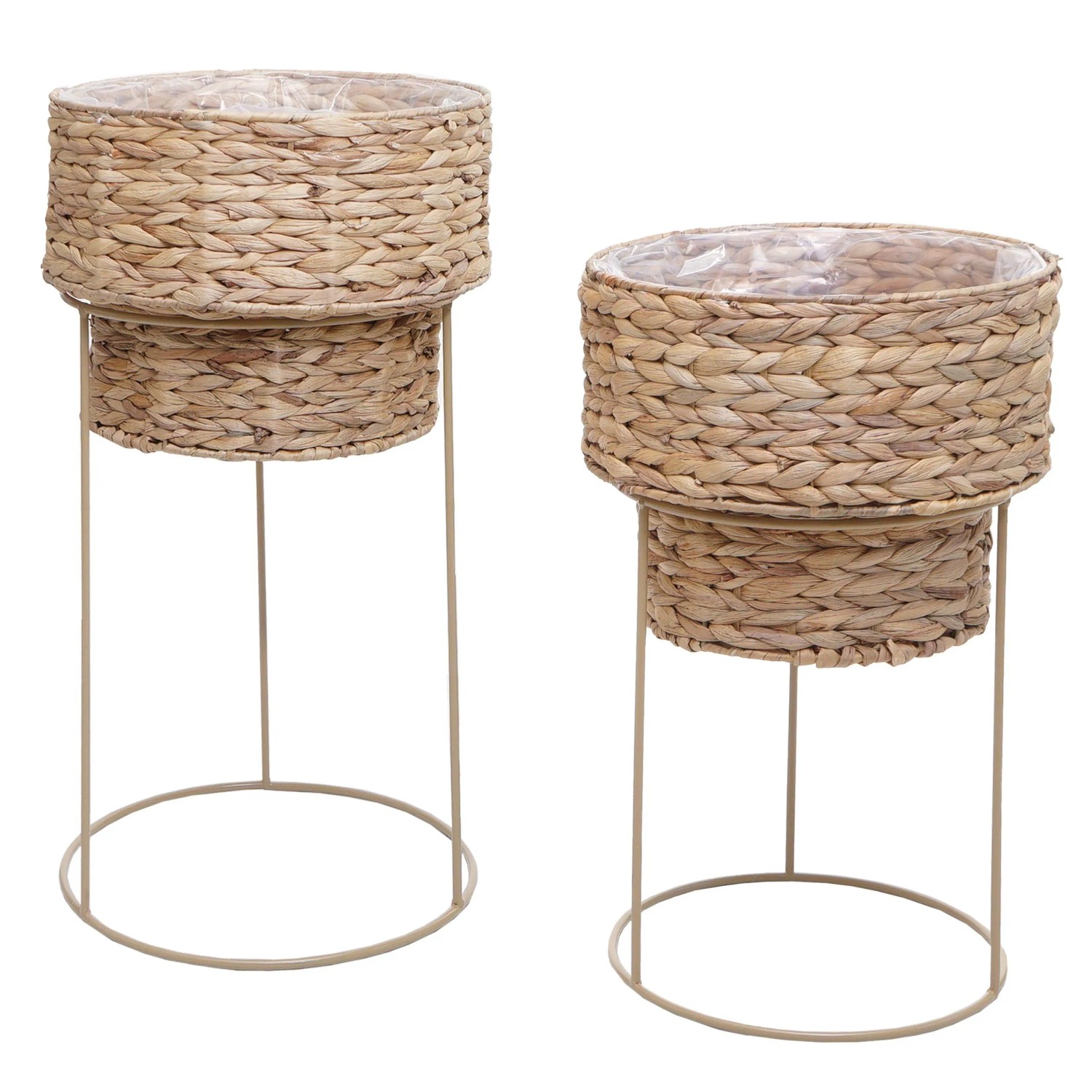 MCW 2er-Pflanzentopf-Set Q45 Metall Wasserhyazinthe Natur Gestell Beige