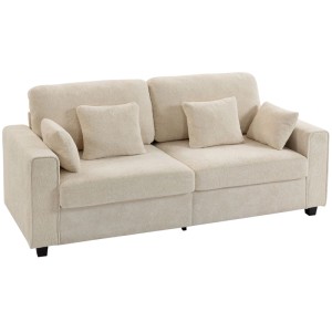 HOMCOM 3-Sitzer-Sofa in Beige, strukturierter Samtoptik, mit vier Kissen. Komfortables Sofa für Wohnzimmer.