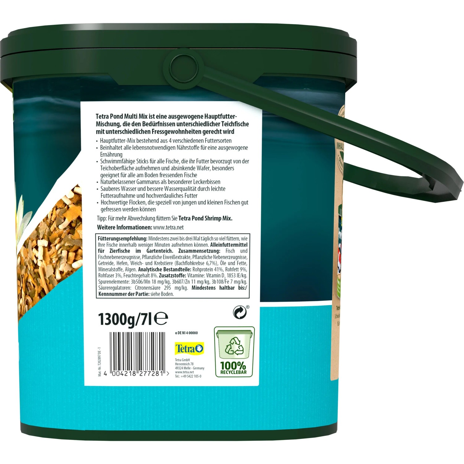 Tetra Pond MultiMix 7l: Fischfutter-Mix für Teichfische, mit Flocken, Sticks und Gammarus-Krebsen.
