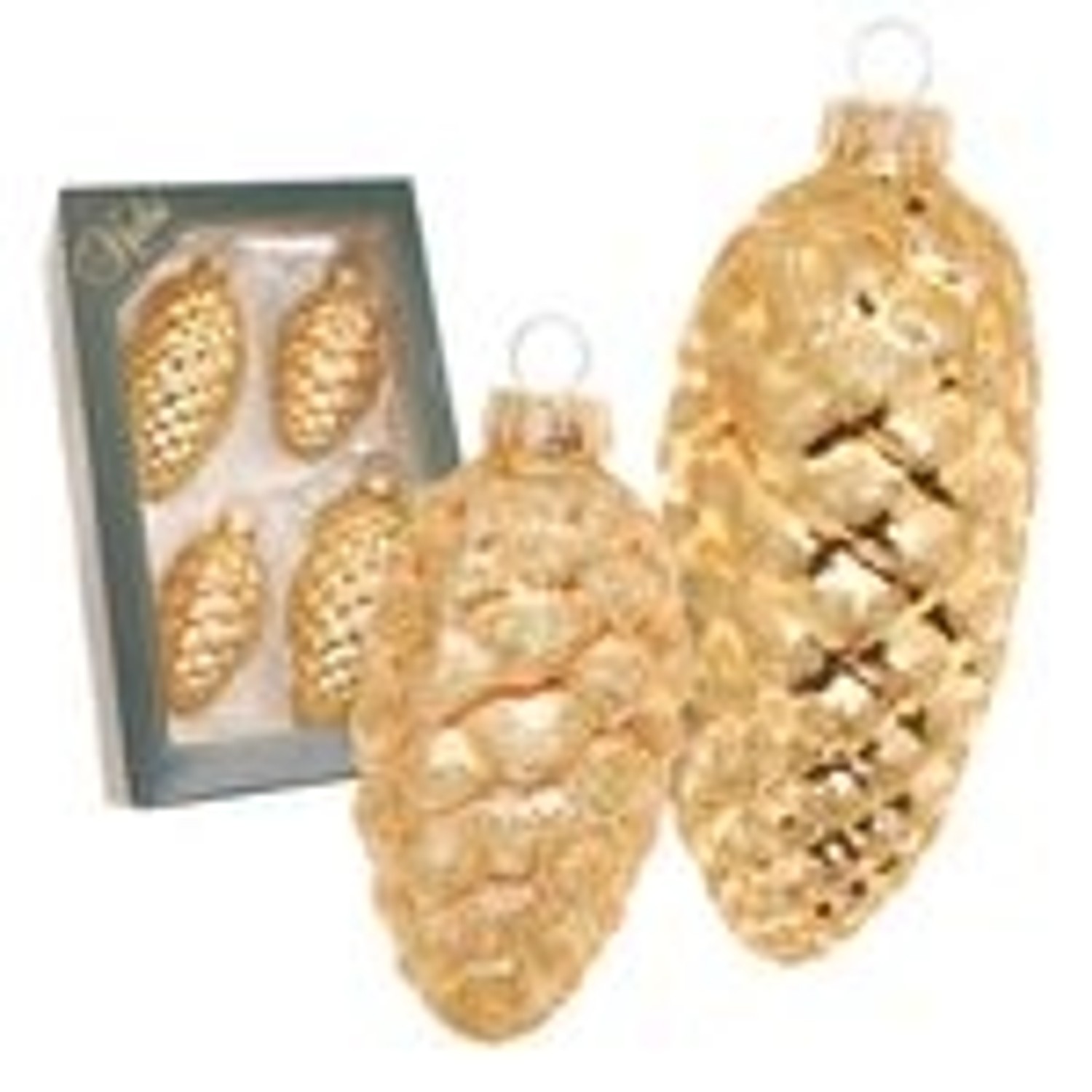 Krebs Glas Lauscha GmbH Christbaumschmuck Tannenzapfen Glas Ø 4 cm Länge 8/10 cm 4 Stück gold