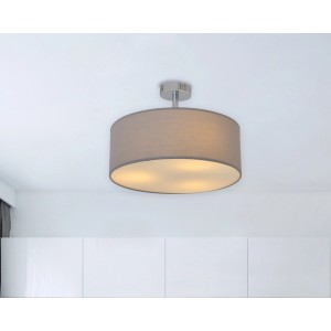 Graue Textil-Deckenleuchte New York mit chromfarbener Halterung. Moderne Deckenlampe für Wohnräume.