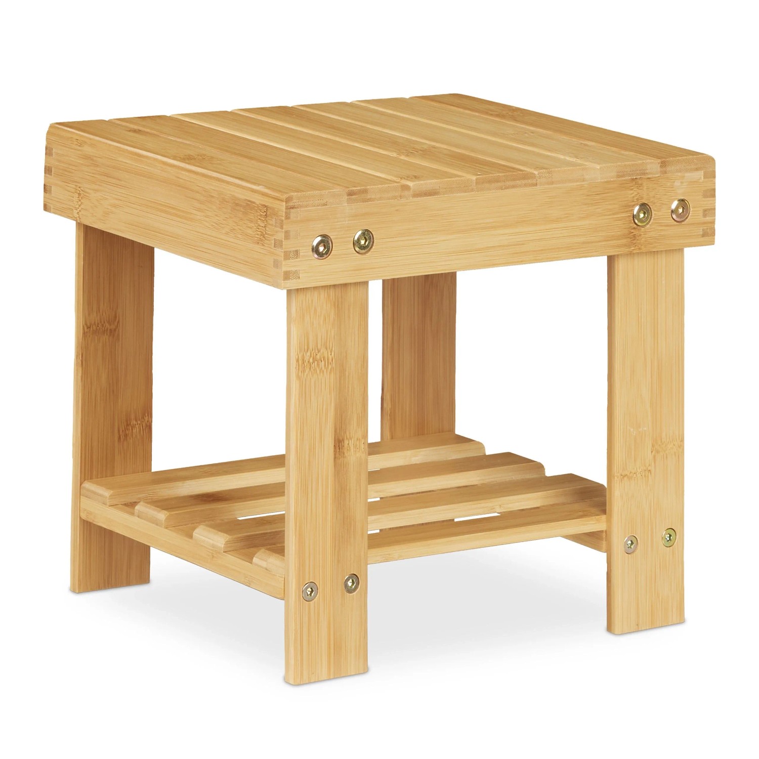 Relaxdays Fußbank Bambus Natur Stabil mit Ablage 24,5 cm x 25 cm x 27 cm 1,3 kg