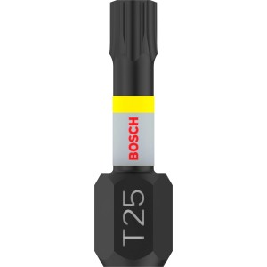 Schwarzer Bosch T25 Impact Control Schrauberbit mit gelbem Band und T25-Markierung, für Schlagschrauber.