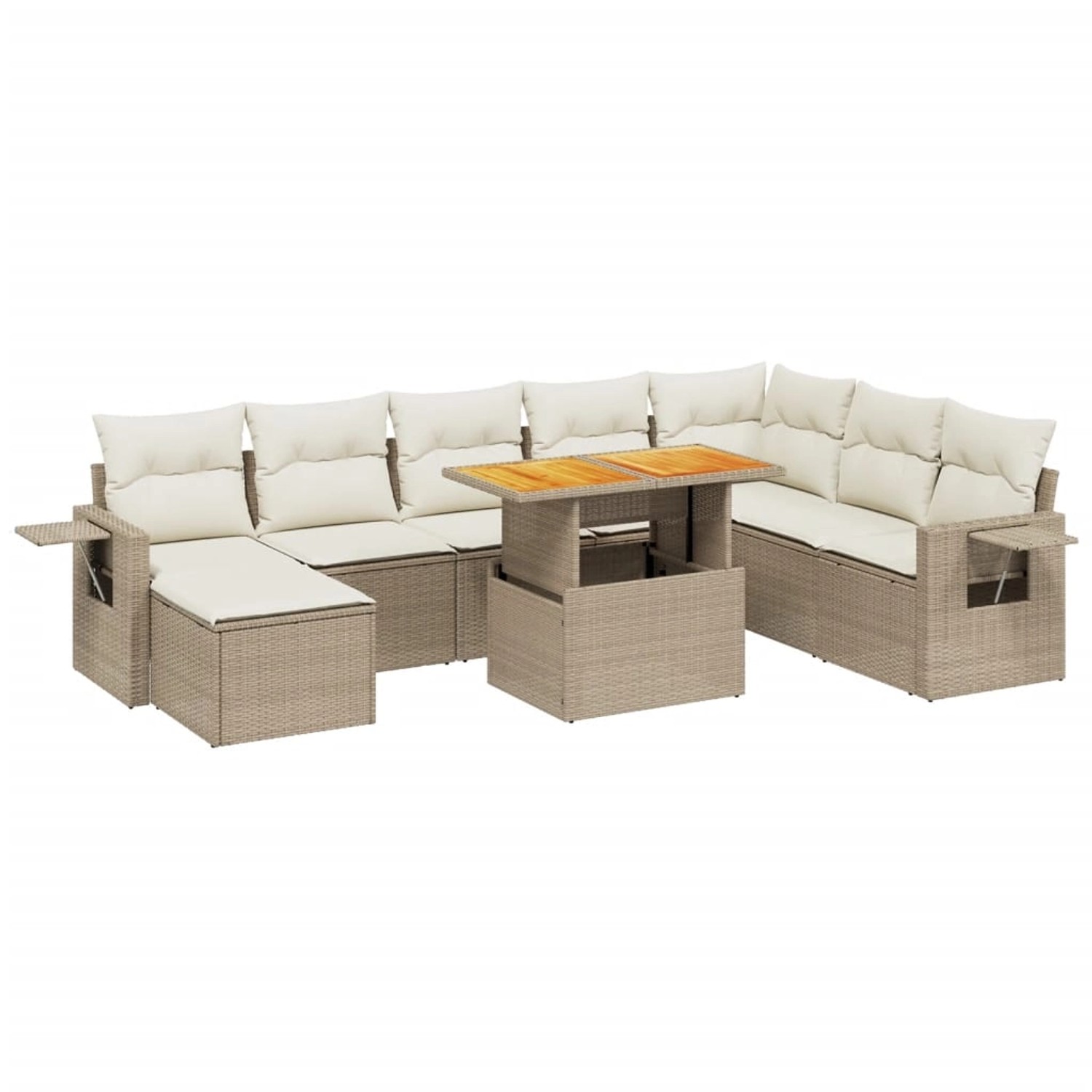 vidaXL 9-Tlg Garten-Sofagarnitur mit Kissen Beige Poly Rattan 3275739 günstig online kaufen