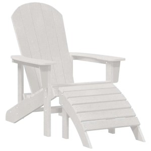 Weißer vidaXL Adirondack-Stuhl aus HDPE mit passender Fußstütze. Perfekt für Garten und Terrasse.
