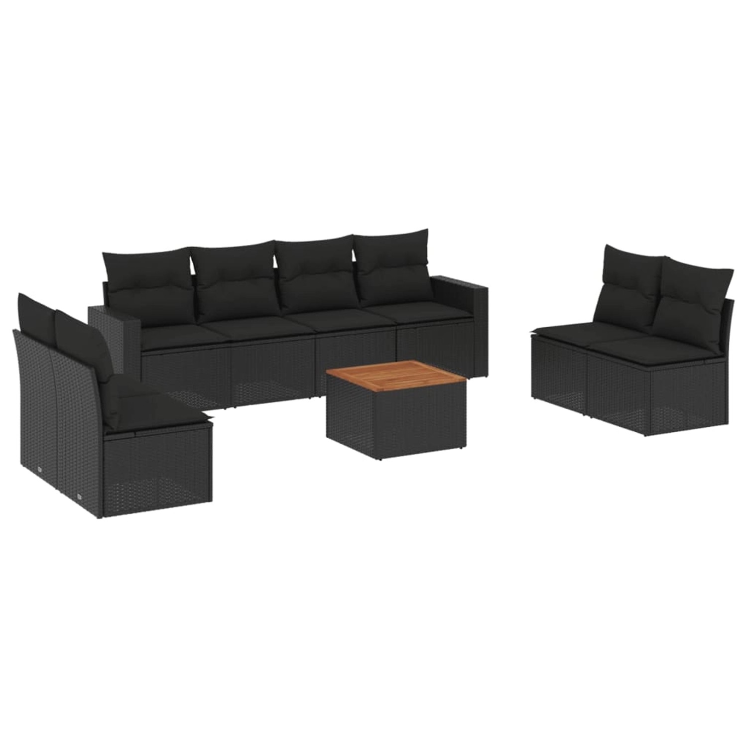 vidaXL 9-Tlg Garten-Sofagarnitur mit Kissen Schwarz Poly Rattan 3256412 günstig online kaufen