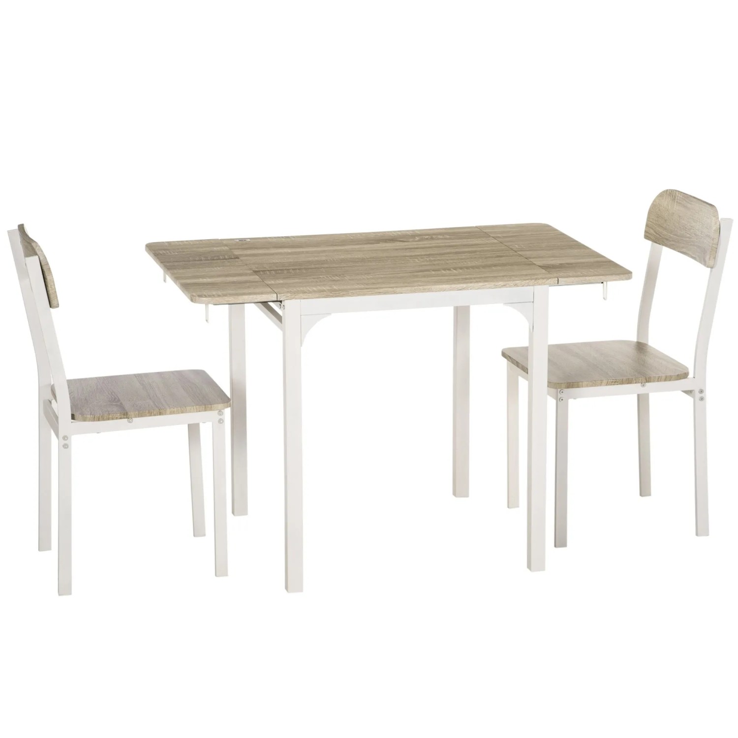 HOMCOM Essgruppe mit 2 Stühlen MDF Stahl Natur+Weiß 110L x 70B x 75H cm