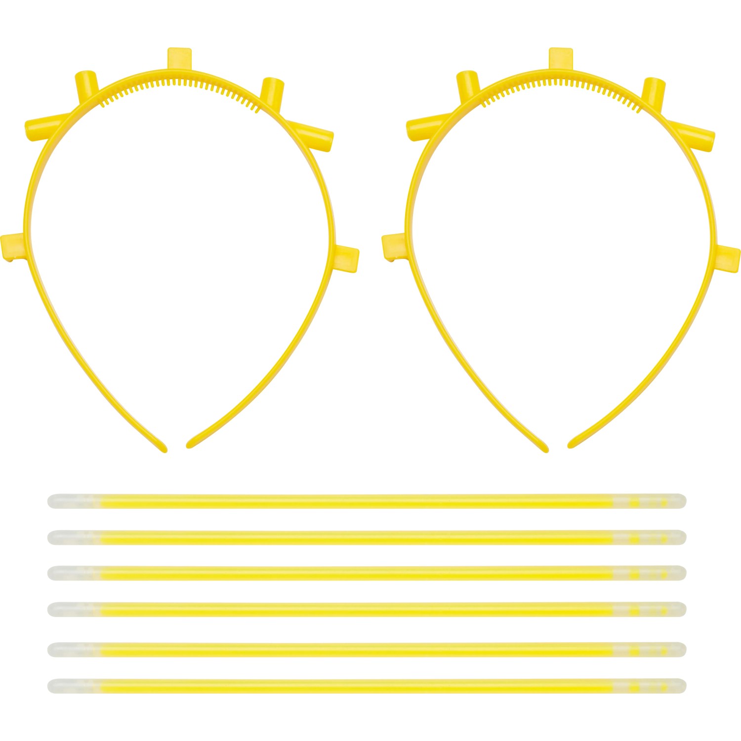 Gelbe Knicklicht-Haarreifen, 2er-Set mit 6 Knicklichtern für Partys und Events.
