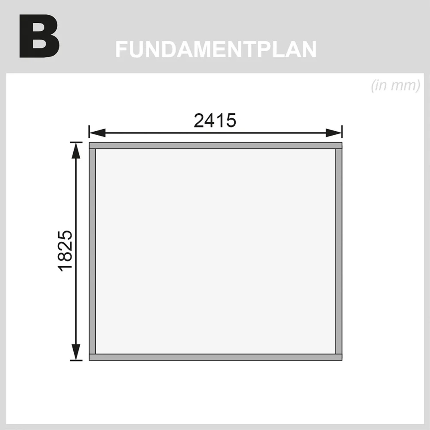 Fundamentplan Karibu Holz-Gartenhaus Sitten 3, Maße 2415 x 1825 mm.