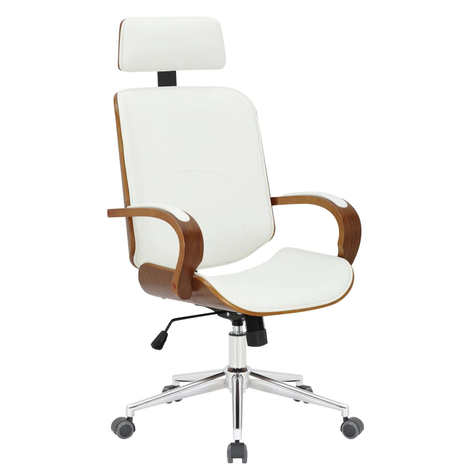 DELUKE Bürostuhl Chefsessel KINGO 118x70x70 Walnuss/Weiß Kunstleder Metall Gestell Ergonomische Bürostühle Homeoffice Stuhl
