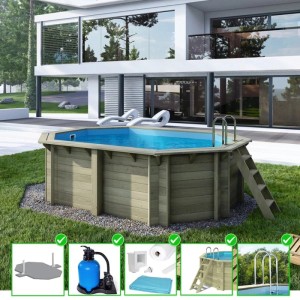 ALTANKA Holzpool Nemo 4,3x3 Höhe 1,18 m mit am Beton Verschraubten Stützen BAS7302OSPL