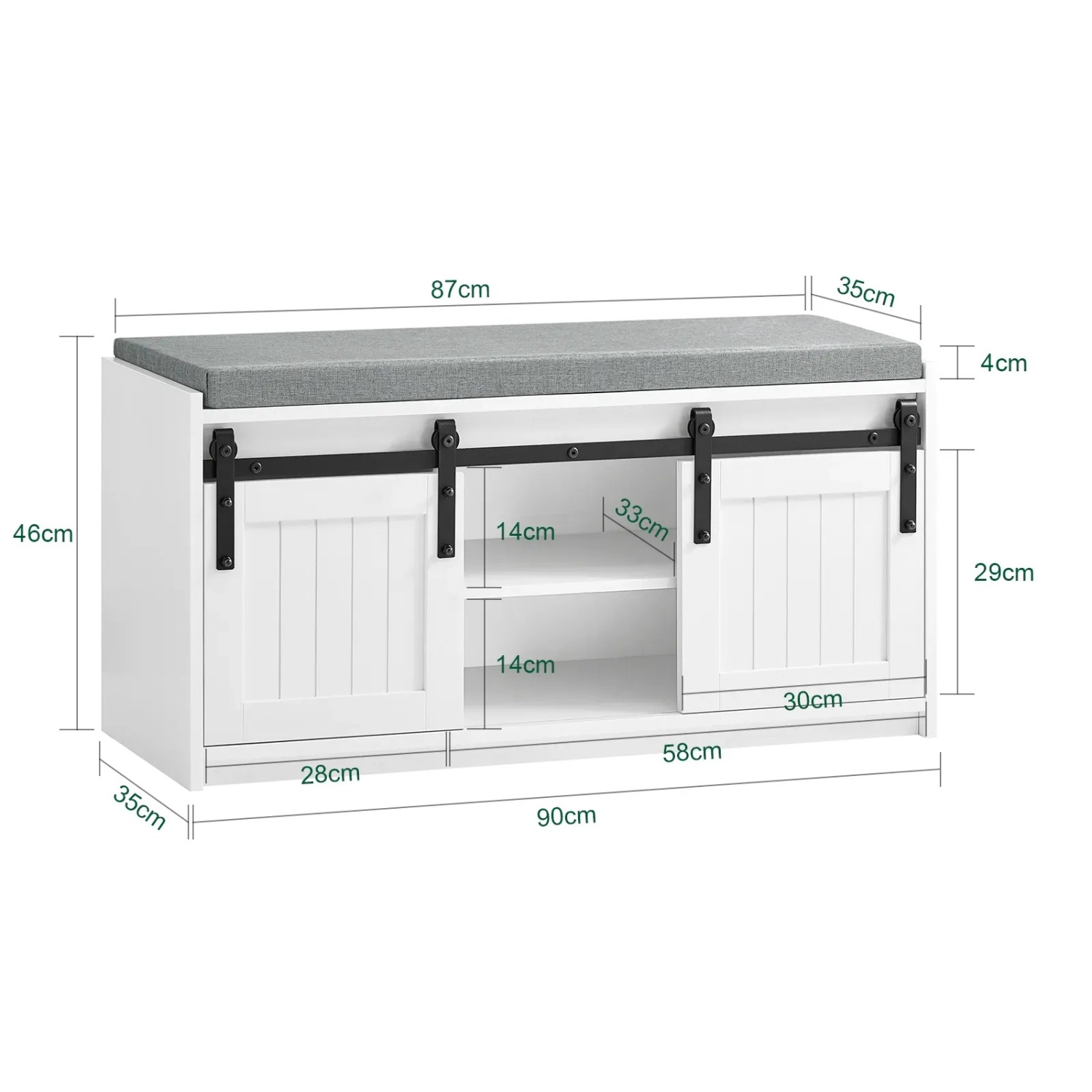 SoBuy Schuhbank mit Sitzfläche Sitzbank mit Stauraum Schuhregal 90x46x35cm Weiß FSR133-K-W_4