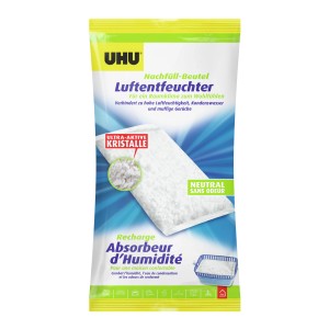 UHU Luftentfeuchter Nachfüllbeutel 1kg: Beutel mit Kristallen zur Reduzierung der Luftfeuchtigkeit.