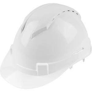 Weißer LUX Bauhelm mit 6-Punkt-Aufhängung für optimalen Schutz auf der Baustelle.