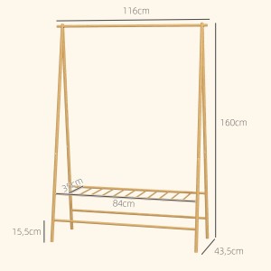 HOMCOM Garderobenständer aus Bambus mit Schuhregal, Naturholz, 160 cm hoch.