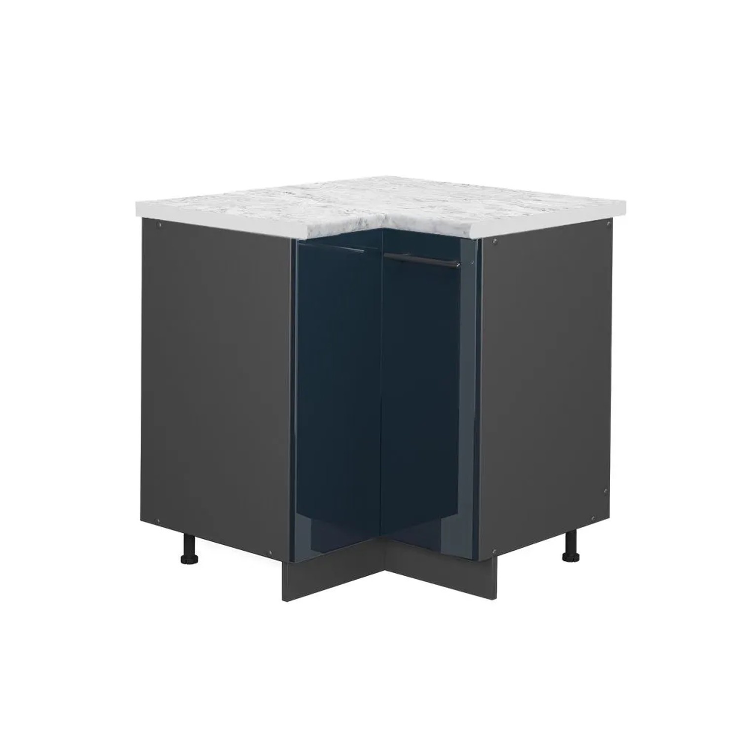 Vicco Eckunterschrank Fame-Line DunkelBlau Hochglanz 81 cm AP Marmor