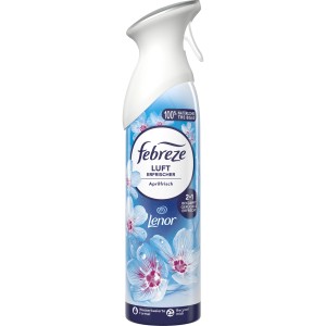 Febreze Lufterfrischer Lenor Aprilfrisch, 185ml Flasche mit blumigem Design.