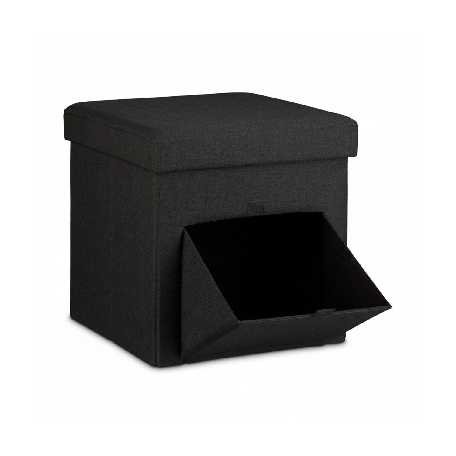 Relaxdays Sitzhocker Leinen Schwarz Faltbar mit Klappe 38 cm x 38 cm x 38 cm