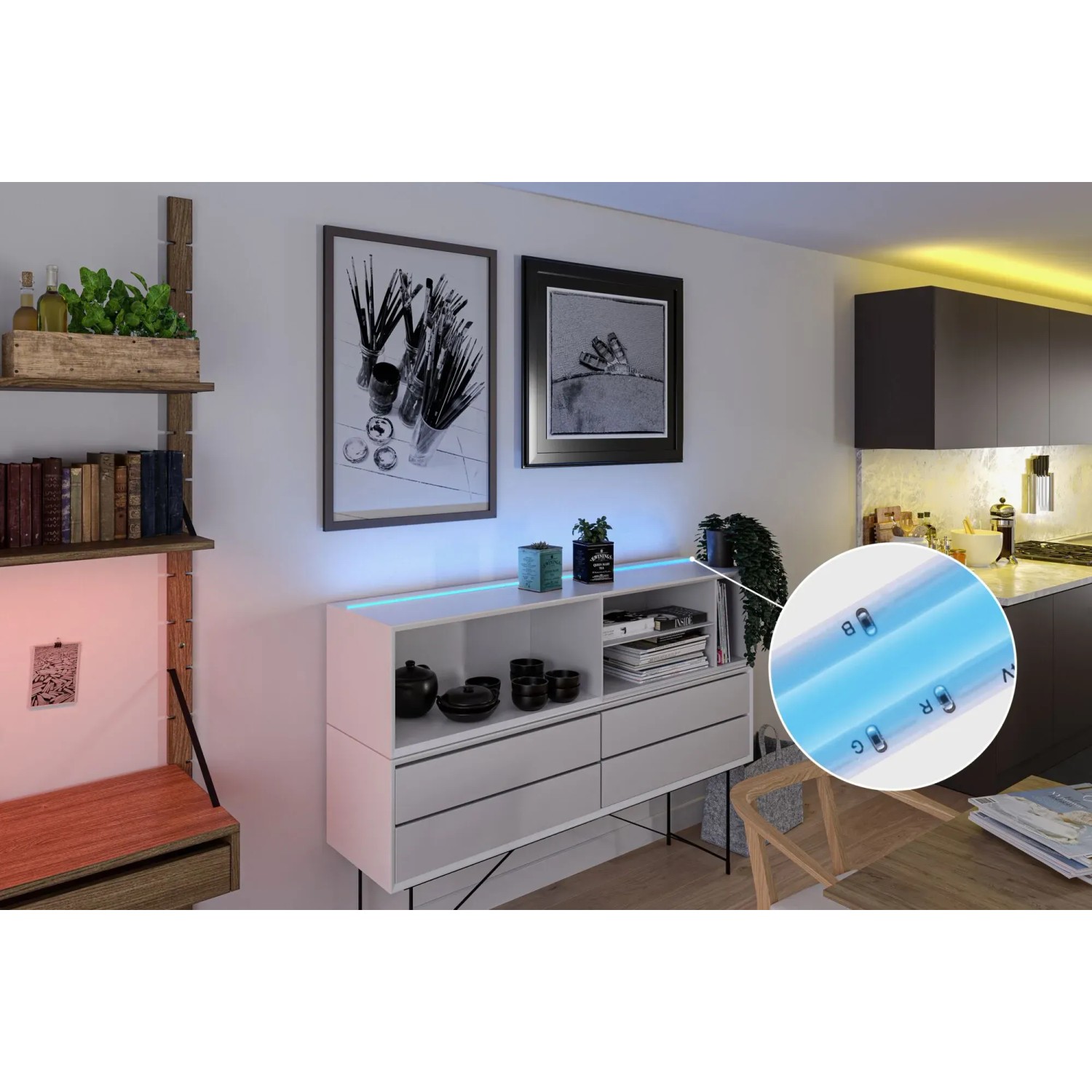 Paulmann SimpLED LED Strip COB 1,5m, mehrfarbig, als Stimmungslicht im Wohnraum.