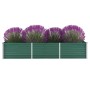 Grünes vidaXL Garten-Hochbeet aus Stahl, bepflanzt mit lila Blumen.