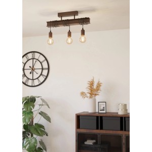Antik-braune Eglo Townshend4 Deckenleuchte mit drei Lampen im Industrial-Look.