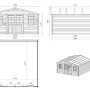 Technische Zeichnung Gartenhaus Altanka DOM612, 5x5 m, mit Maßangaben.
