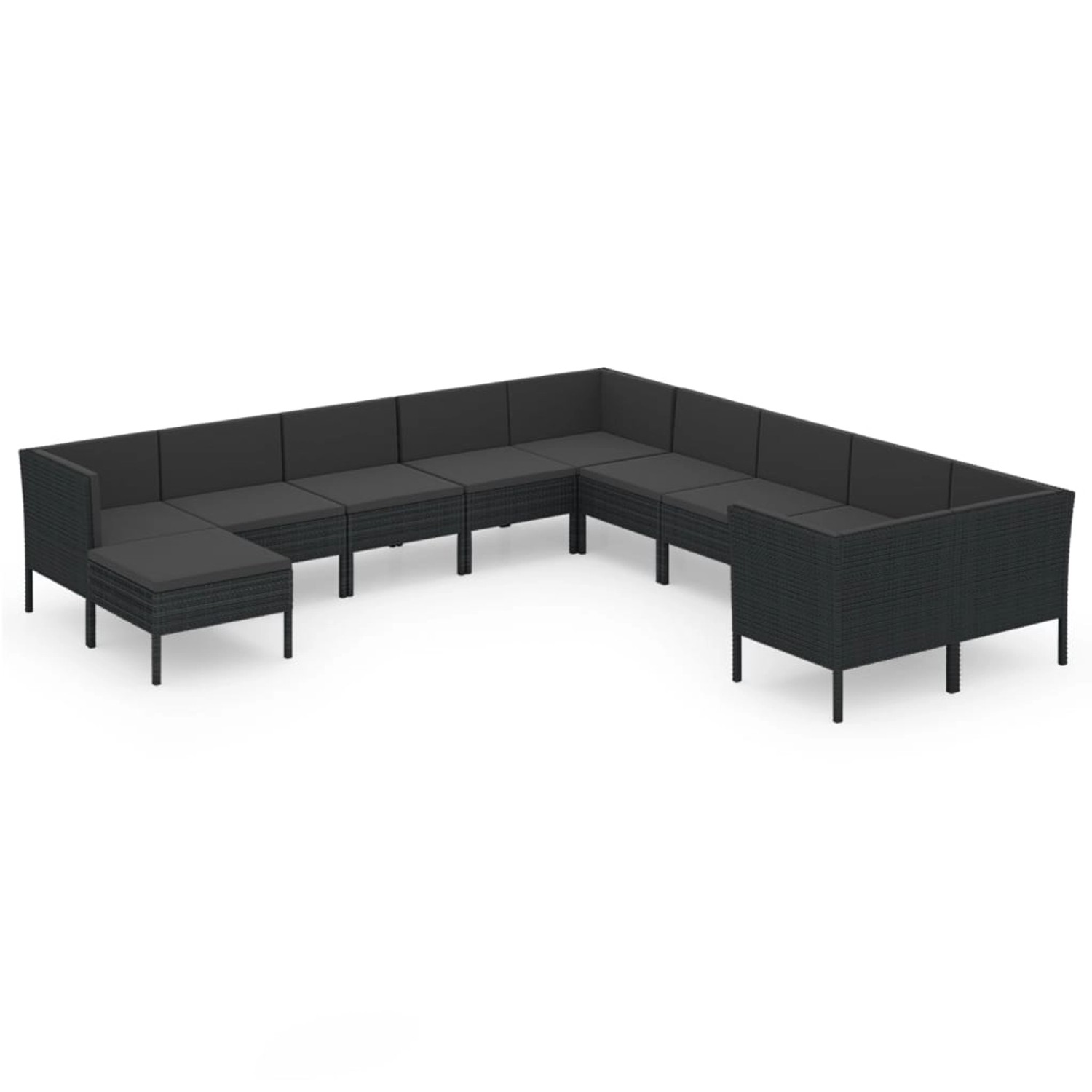 vidaXL 11-tlg Garten-Lounge-Set mit Auflagen Poly Rattan Schwarz Modell 19