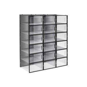 Songmics Schuhkartons, 18er Set, transparent/schwarz, stapelbare Schuhkommode.