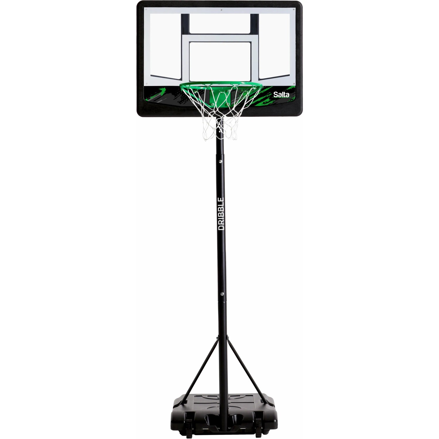 Salta Basketballständer Dribble mit transparentem Brett und grünem Korb für Kinder.