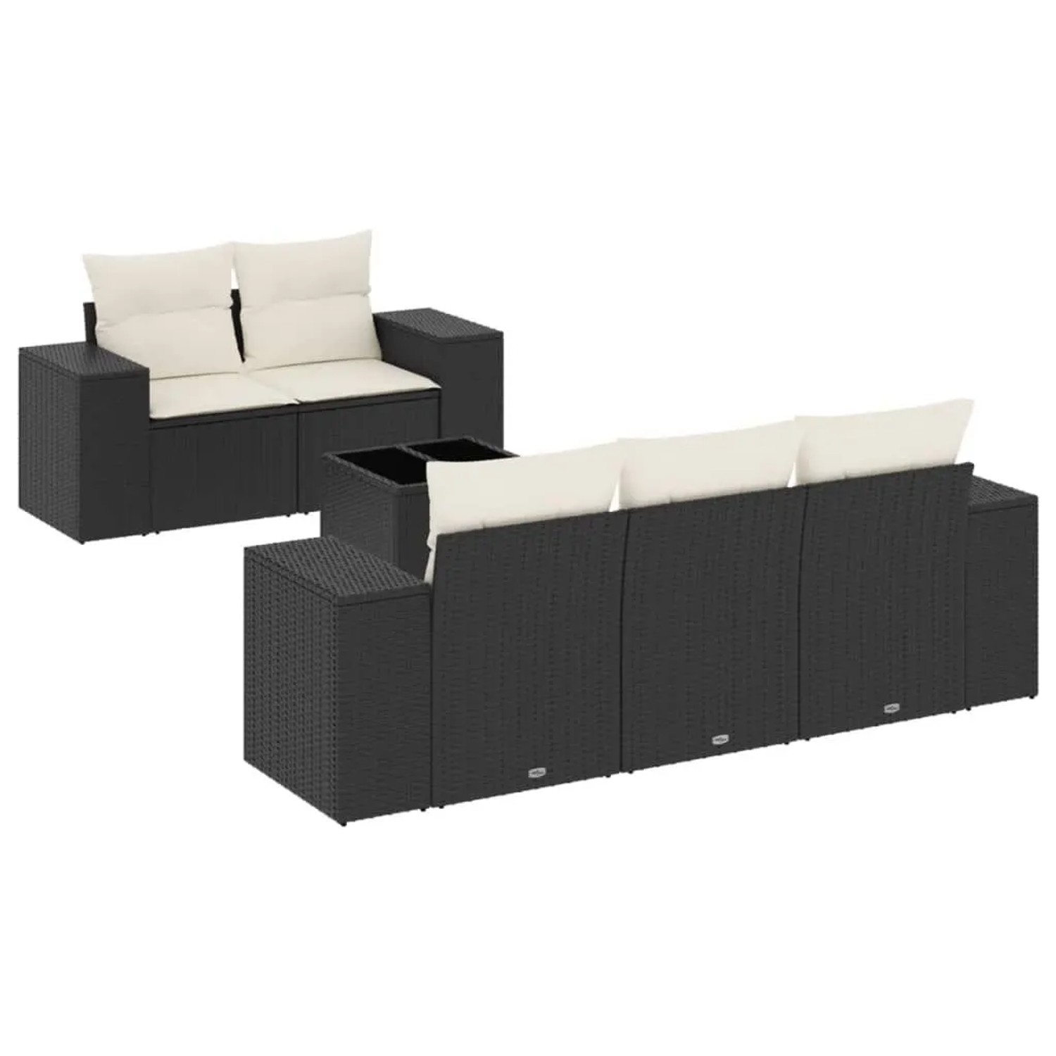 vidaXL 6-Tlg Garten-Sofagarnitur mit Kissen Schwarz Poly Rattan 3222295