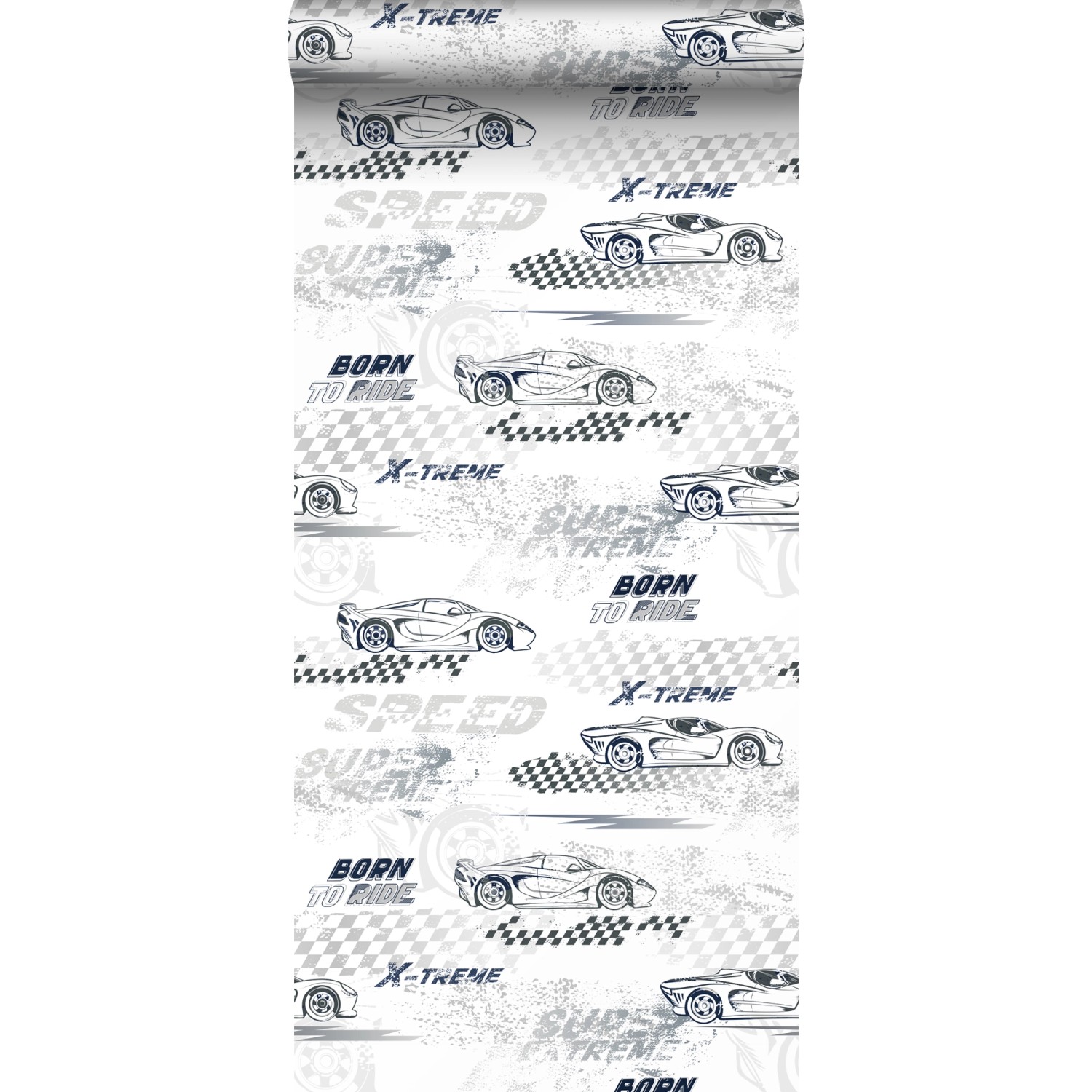 Sanders & Sanders Tapete Rennwagen Schwarz-Weiß 50 x 900 cm günstig online kaufen