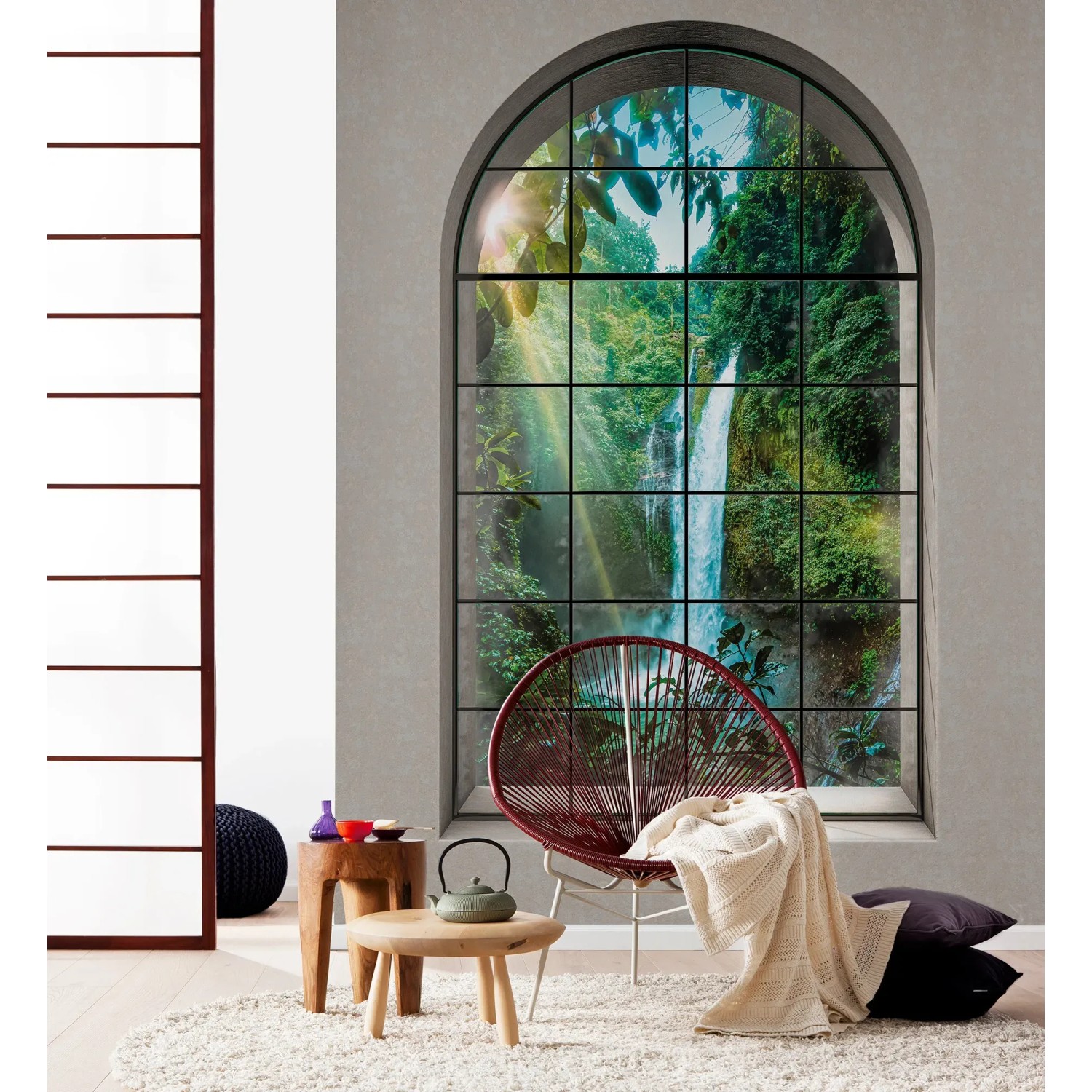 Komar Vliesfototapete Rainforest (200x250cm) mit Wasserfall-Motiv für eine natürliche Wandgestaltung.